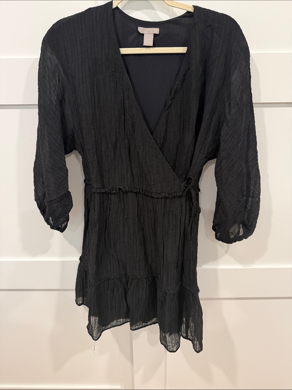 H&M Black Sheer Wrap Tunic with Tie Waist